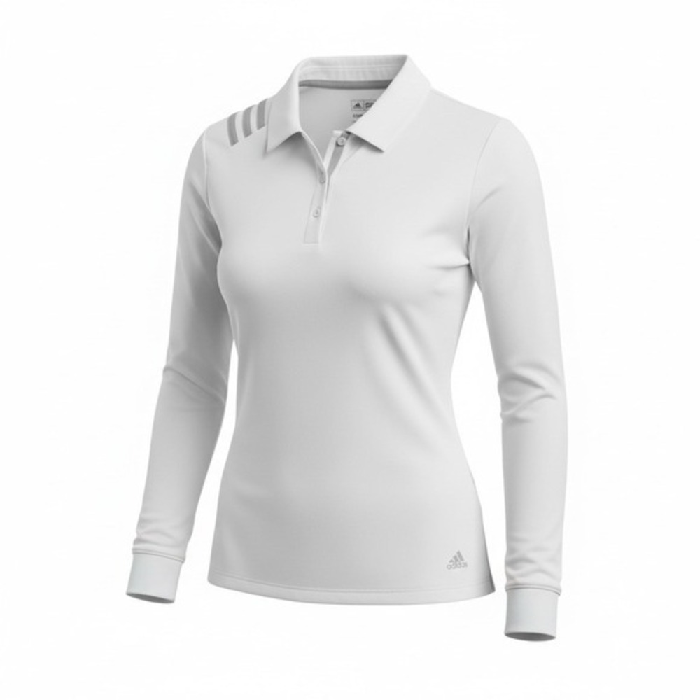 adidas ClimaCool Women's L White Gray Golf Polo Shirt Long Sleeve Breathable